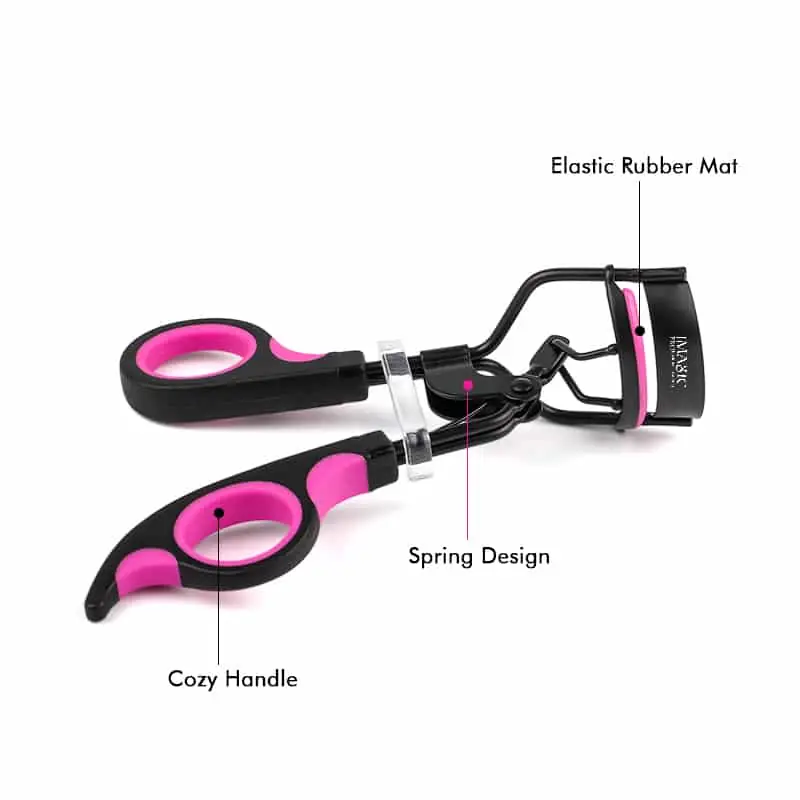 Side profile view of the Imagic eyelash curler, highlighting its sleek metal curve for effective lash lifting. - thumbnail