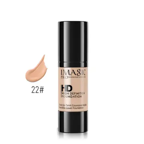 Imagic HD Foundation Natural Tan shade 22, sleek clear bottle with black pump and cap.