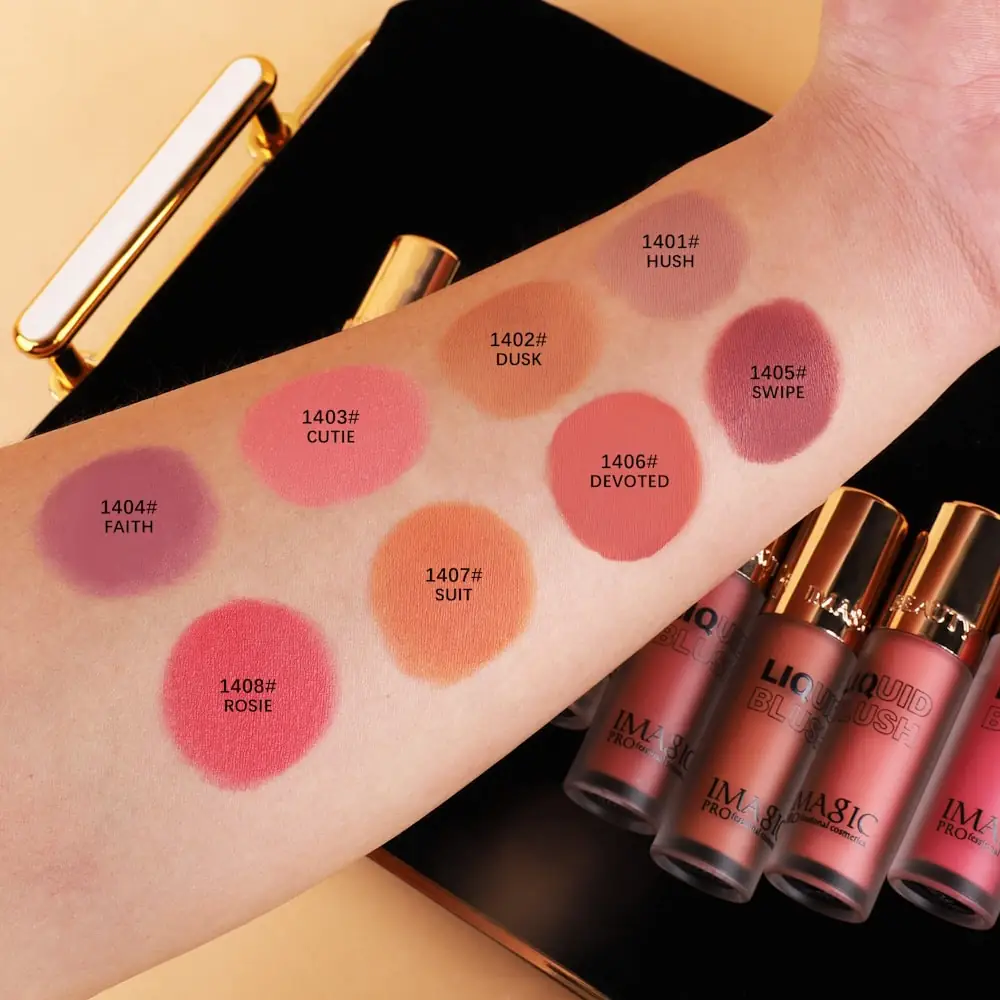 Close-up of Imagic Liquid Blush tube, highlighting 'Dusk -1402' label and applicator. - thumbnail