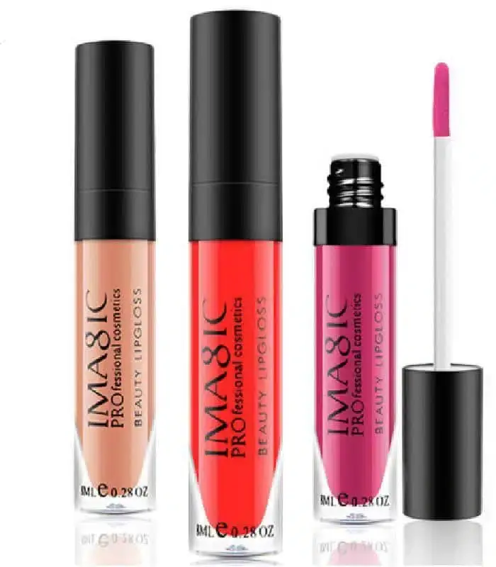 Two Imagic Liquid Matte lipsticks, shade 21, clear tubes, dark reddish-brown color, black caps, laid horizontally. - thumbnail