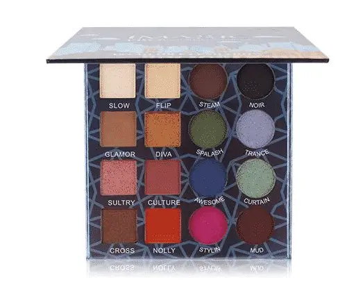 Imagic Professional 16 Shimmer Matte Eyeshadow Palette, showing its sleek closed black packaging.
