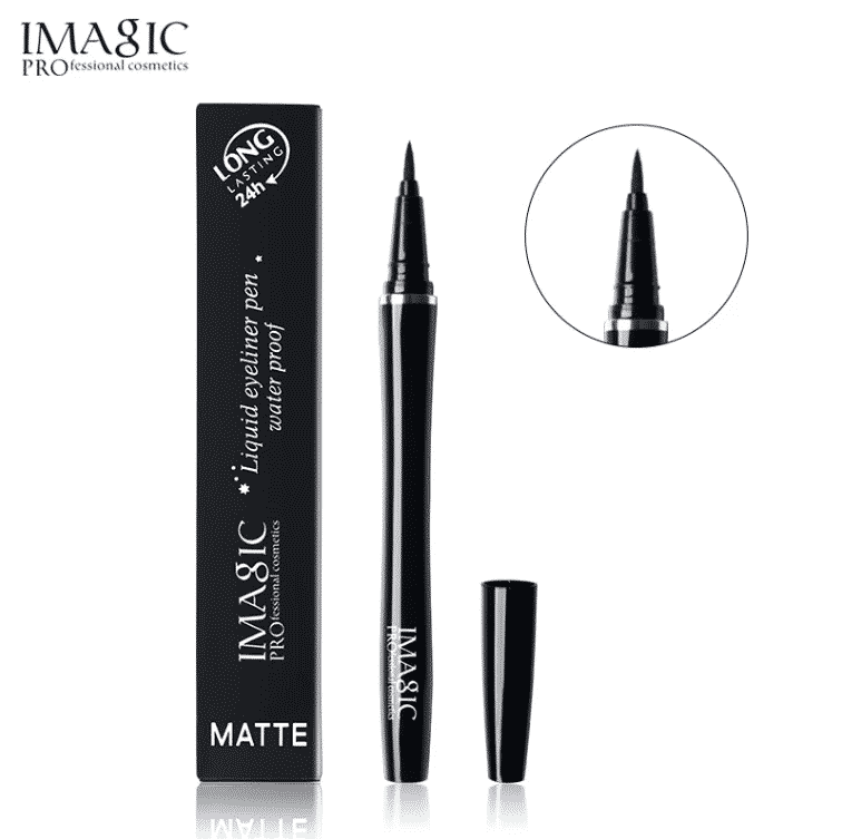 Imagic black waterproof eyeliner pen, showcasing its precise felt tip and sleek barrel.