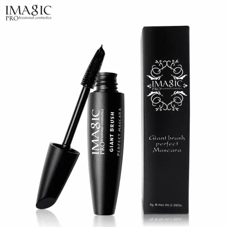 Imagic Waterproof Mascara's sleek black tube and applicator brush, clearly visible against a white background.