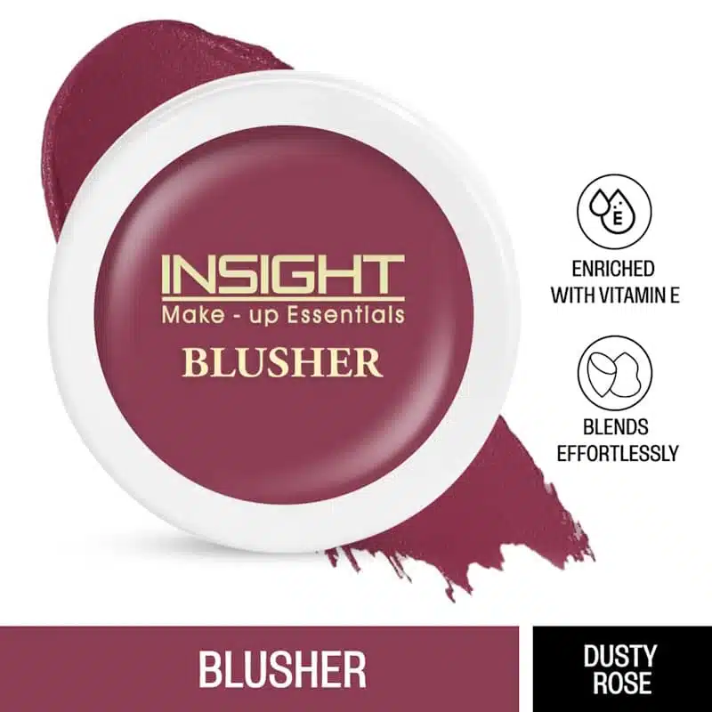 Insight Cosmetics Blusher compact open, revealing dusty rose powder and applicator brush on white. - thumbnail