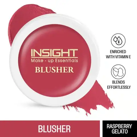 Insight Cosmetics Raspberry Gelato blusher in clear tube, vibrant pink gel formula visible.