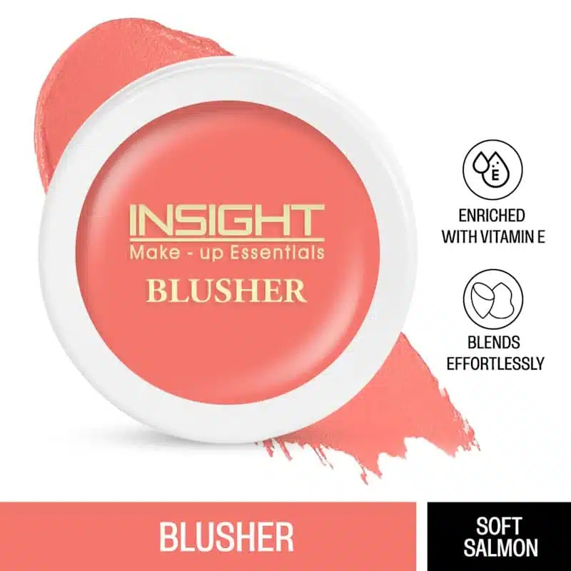 Insight Cosmetics blusher compact, soft salmon shade, closed packaging on a light surface. - thumbnail