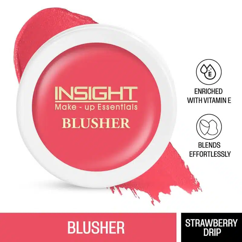 Insight Cosmetics Strawberry Drip blusher compact, closed, white packaging, showing peachy-pink powder. - thumbnail