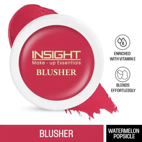 Insight Cosmetics "Watermelon Popsicle" blusher compact, showcasing the vibrant pink shade through clear square packaging.