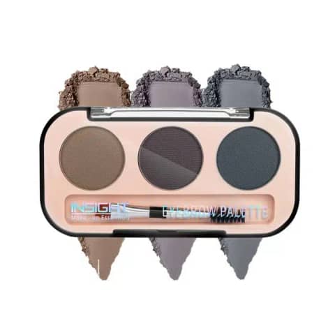 Insight Cosmetics 3-color Eyebrow Palette open, revealing three brown shades and brush applicator.