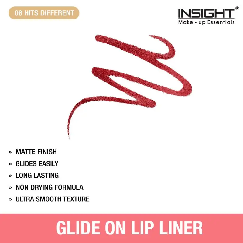Insight Cosmetics 'Hits Different 08' lip liner swatched smoothly on skin, revealing deep berry color. - thumbnail