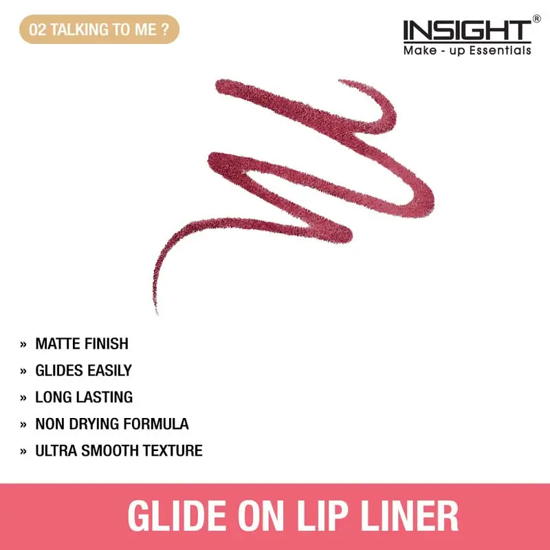 Smooth swatch of Insight Glide On Lip Liner 'Talking To Me 02' deep berry shade on skin. - thumbnail