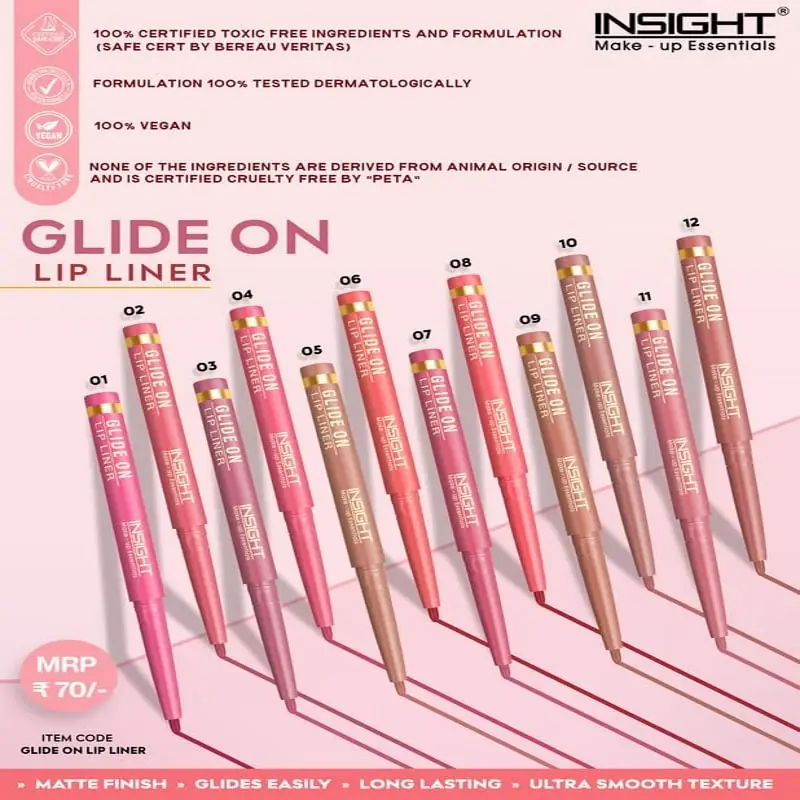 Close-up of Insight Cosmetics lip liner held in fingers, showcasing precise dark berry tip. - thumbnail
