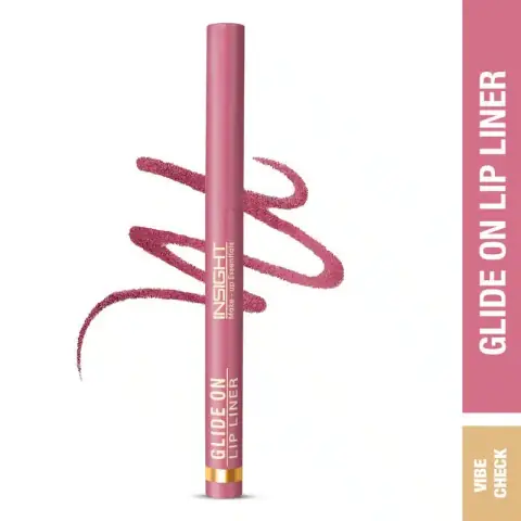 Insight Cosmetics Glide On Lip Liner Vibe Check 03, black barrel, nude-pink bottom, standing capped.