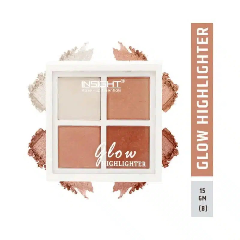 Insight Cosmetics Glow 4 Color Highlighter palette, showcasing four shimmering shades in a white compact. - thumbnail
