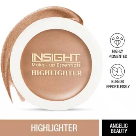 Insight Cosmetics Angelic Beauty 03 highlighter compact open, revealing shimmery rose gold powder.