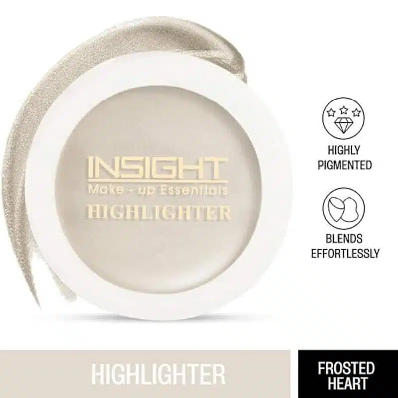 Insight Cosmetics Frosted Heart highlighter compact, open revealing the shimmery pressed powder. - thumbnail