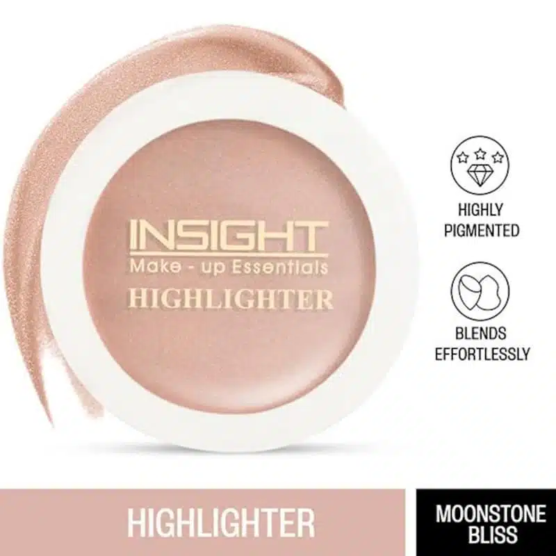Insight Cosmetics Moonstone Bliss highlighter compact, closed, displaying its sleek silver-grey packaging. - thumbnail