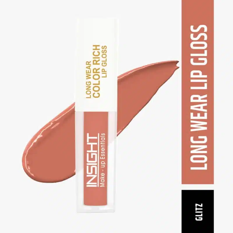 Insight Cosmetics Long Wear Color Rich Lip Gloss Glitz 08 standing upright in clear tube with silver cap. - thumbnail