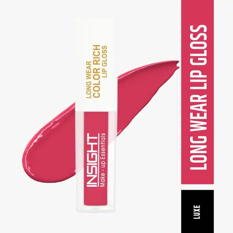 Insight Cosmetics Long Wear Lip Gloss, Luxe 11, clear tube with black cap, standing upright. - thumbnail