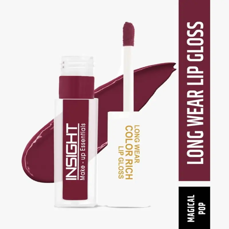 Close-up of Insight Cosmetics Magical Pop 05 lip gloss applicator and shiny peachy-pink formula. - thumbnail