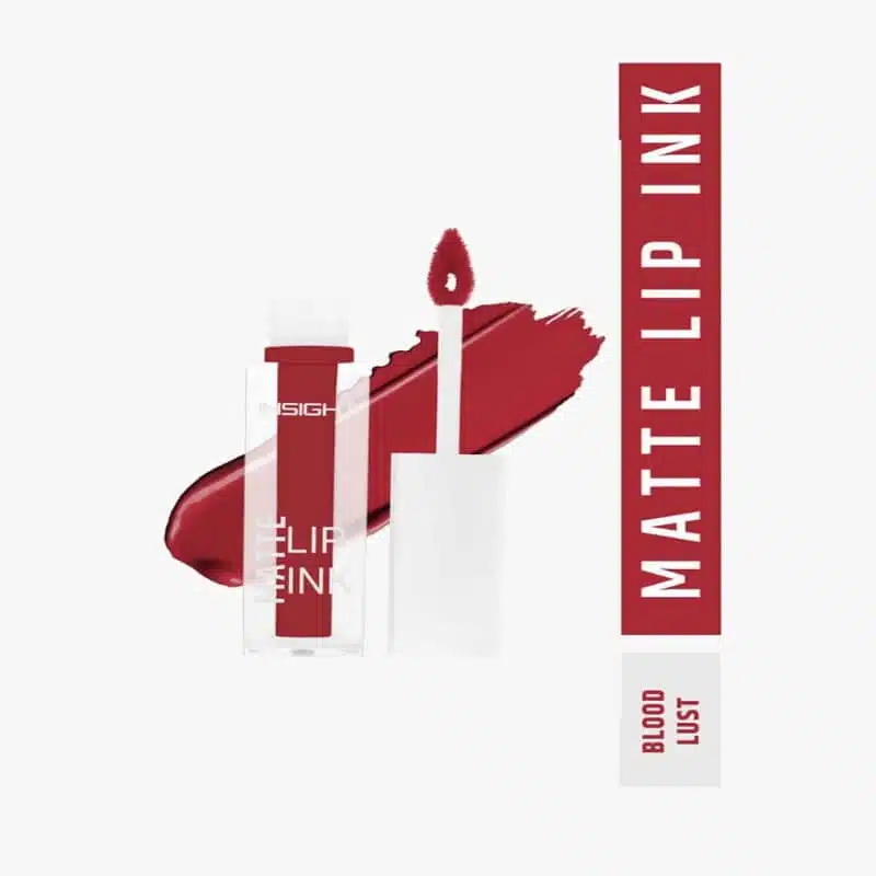 Insight Cosmetics Matte Lip Ink Lipstick 'Blood Lust 19' in dark red, transparent tube with applicator. - thumbnail