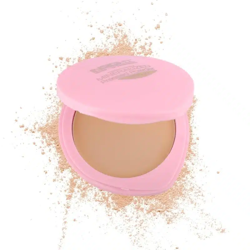 Insight Cosmetics MN35 mineralized pressed powder in closed black compact, light beige shade. - thumbnail