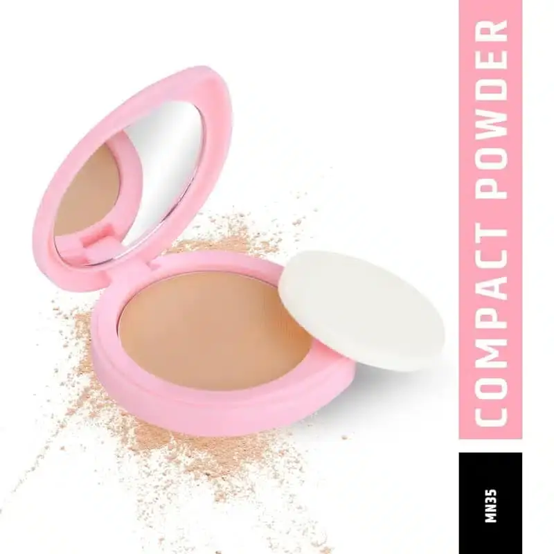 Open Insight Cosmetics MN35 pressed powder compact, revealing light beige powder, mirror, and applicator. - thumbnail