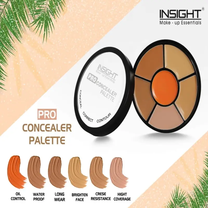Insight Pro Concealer Palette displayed open with its included double-ended applicator brush. - thumbnail