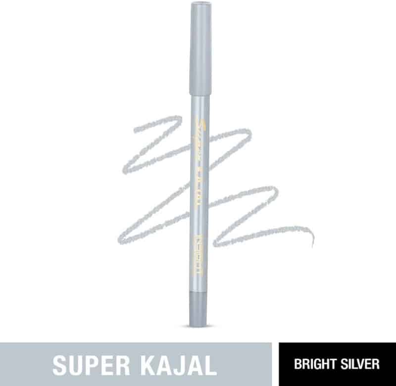 Insight Cosmetics Super Kajal pencil in Bright Silver, shown full length with cap. - thumbnail