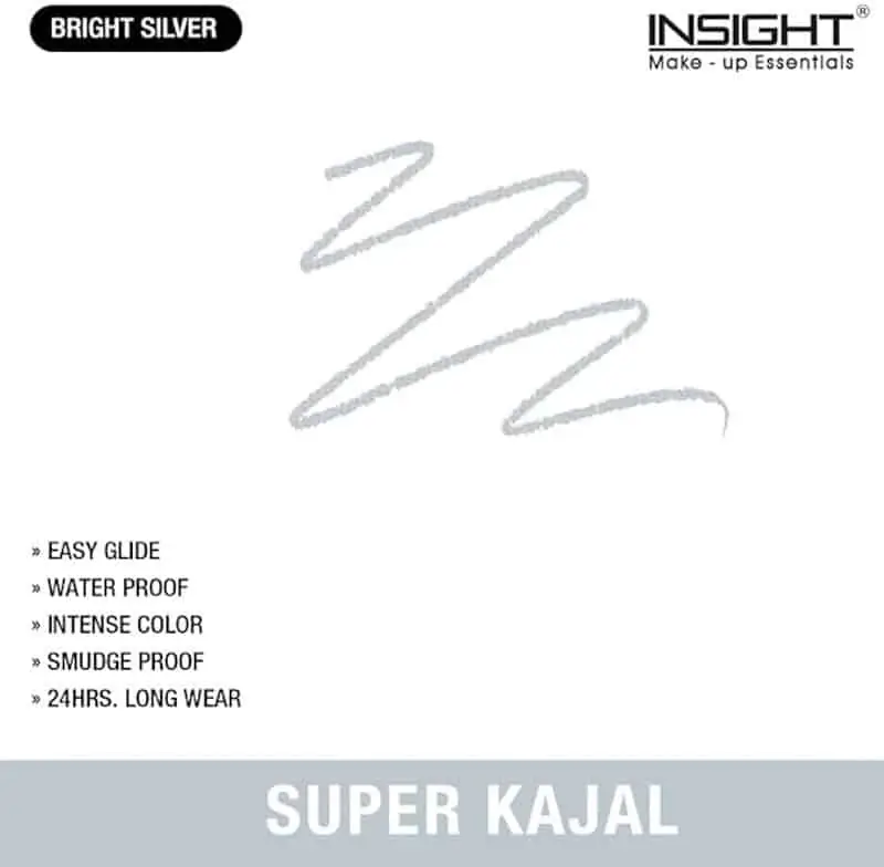 Close-up view of Insight Cosmetics Super Kajal revealing its shimmery Bright Silver tip. - thumbnail
