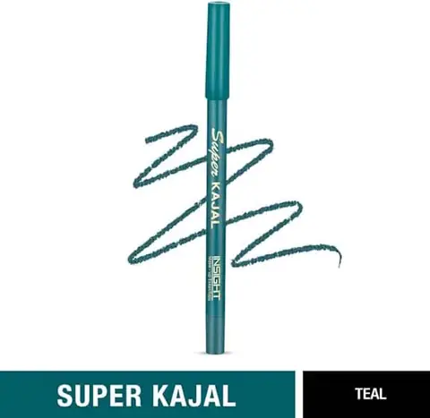 Insight Cosmetics Super Kajal teal eyeliner pencil, full product shot on white background.
