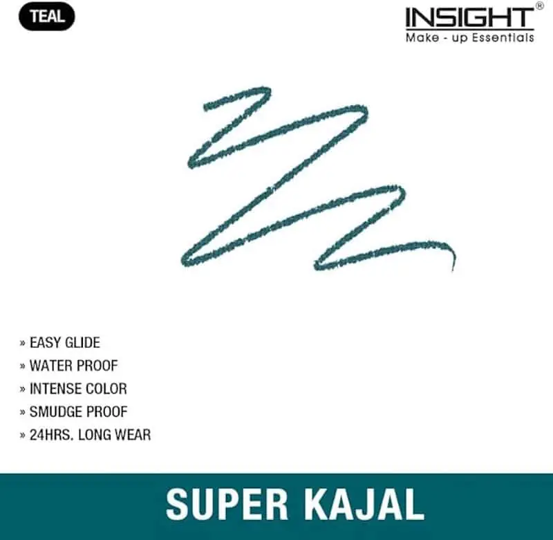 Insight Cosmetics Super Kajal teal pencil, cap removed, showing pointed eyeliner tip. - thumbnail