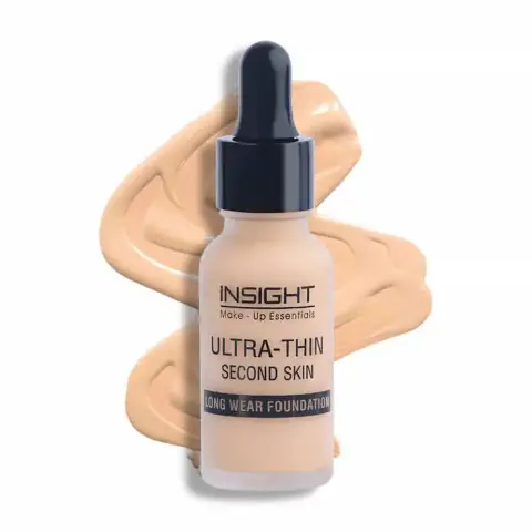 Insight Cosmetics Ultra Thin Foundation Golden Honey 20ml in a clear bottle with pump dispenser.
