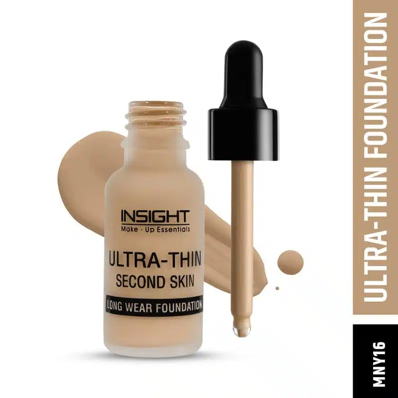 Insight Cosmetics Ultra Thin Foundation MNY16 20ml clear bottle with white pump dispenser, light beige shade. - thumbnail