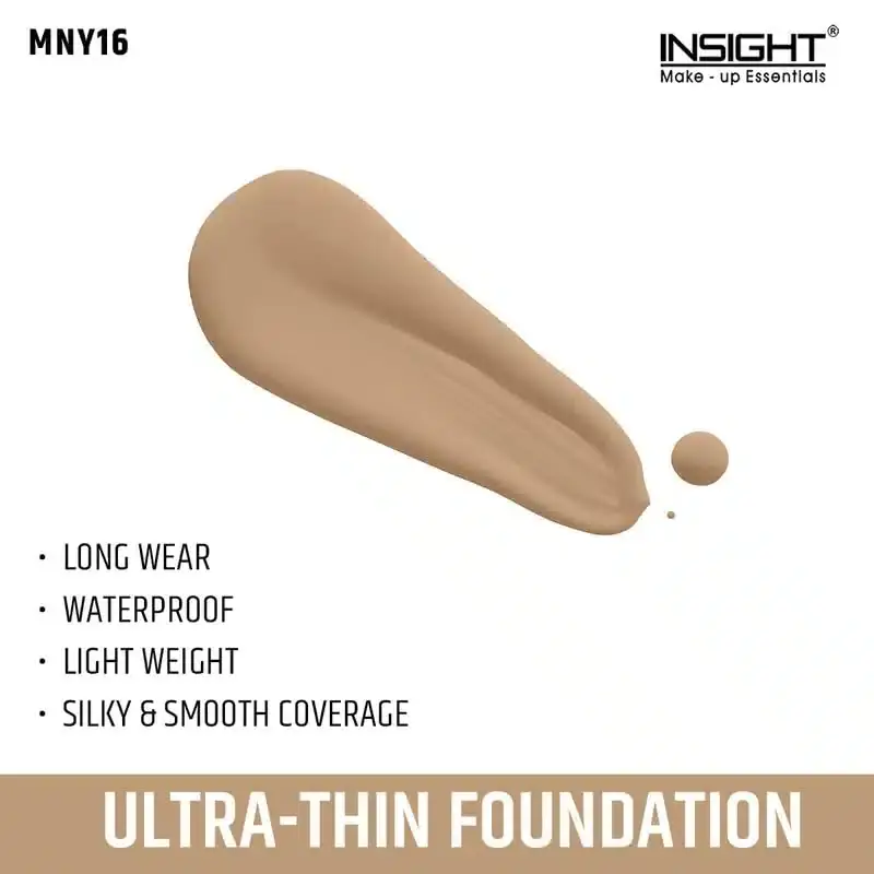 Two Insight Cosmetics Ultra Thin Foundation MNY16 20ml bottles, one standing, one lying horizontally. - thumbnail