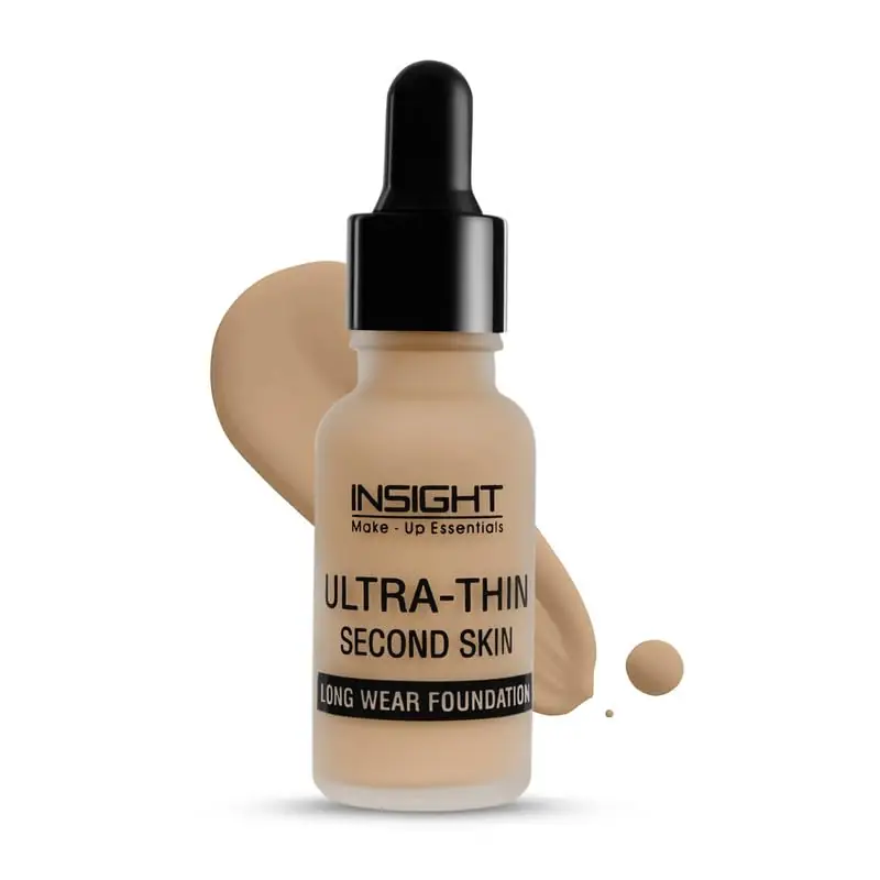 Close-up of Insight Ultra Thin Foundation MNY16 bottle with light beige liquid product on pump. - thumbnail