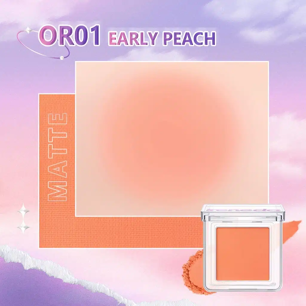 Ireneda Blush Powder High Pigment IR07-OR01 compact with brush on a light background. - thumbnail