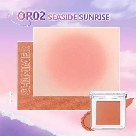 Ireneda High Pigment Blush Powder IR07 OR02 in clear compact, front view.