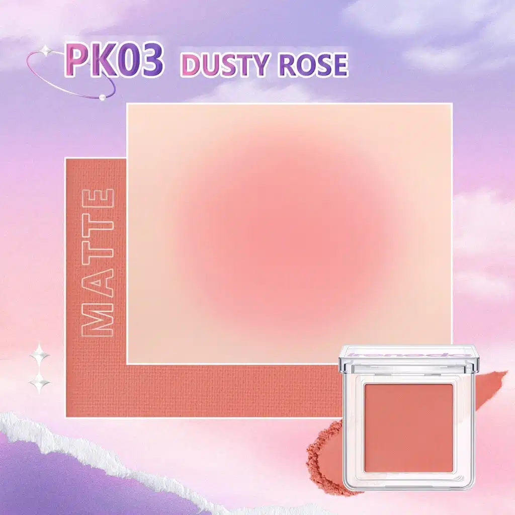 Ireneda high pigment blush powder compact in PK03, closed and angled on white background. - thumbnail