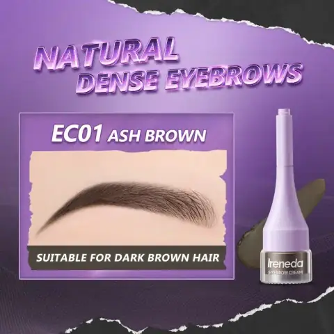 Ireneda Eyebrow Cream Waterproof EC01 Ash Brown in its packaging with applicator brush.