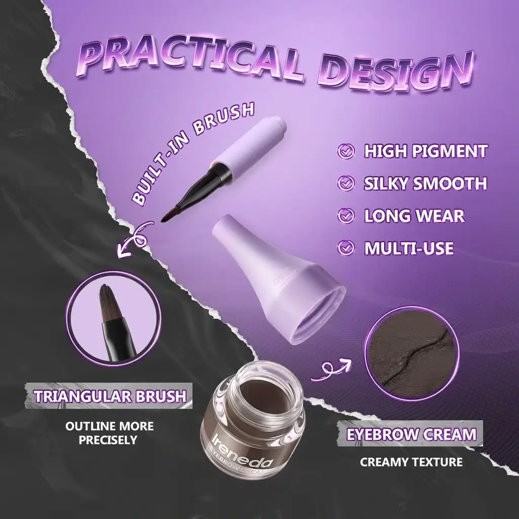 Close-up of Ireneda Eyebrow Cream Waterproof EC01 Ash Brown, showing the open jar and creamy texture. - thumbnail