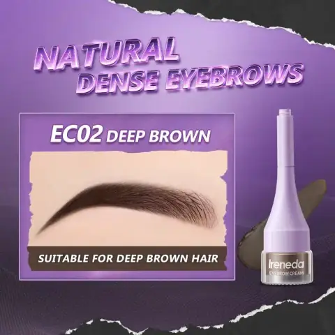Ireneda Eyebrow Cream E02 Deep Brown sleek dark tube with a shimmering golden cap.