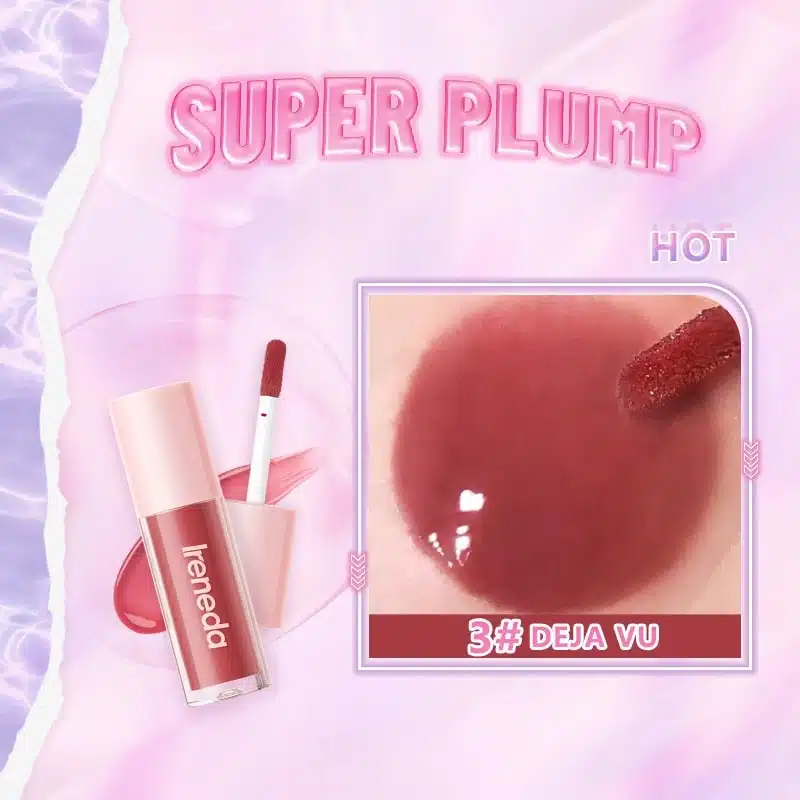 Ireneda Hi-shine Lip Gloss Ir06-03 Deja Vu standing, showing peachy-pink color and rose gold cap. - thumbnail
