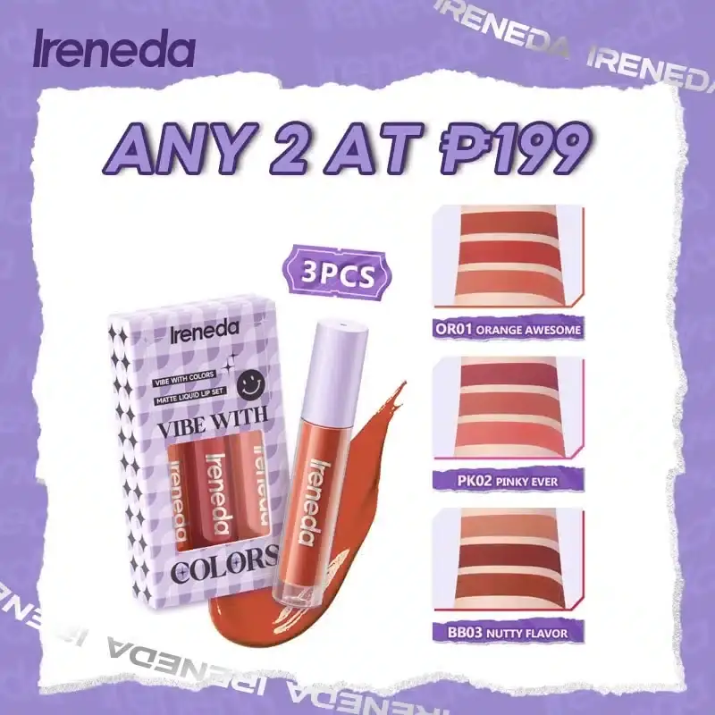 Ireneda Liquid Lipstick Matte Vibe 3pcs kit tubes angled for closer view of packaging. - thumbnail