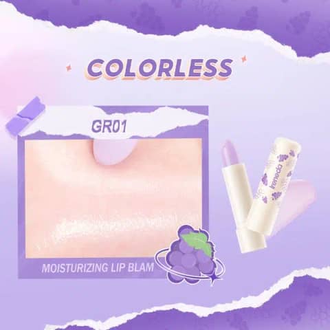 Ireneda Moisturizing Lip Balm Grape, an open purple tube with visible light pink balm stick.