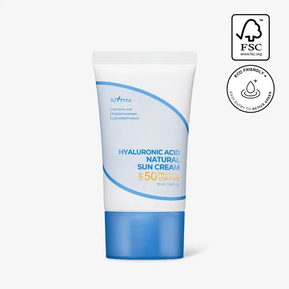 Isntree Hyaluronic Acid Suncream SPF50 PA++++ 50ml white tube, front label clearly displayed. - thumbnail