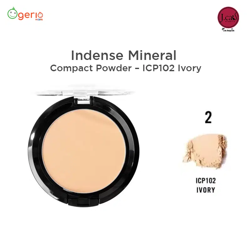 JCat Beauty Indense Mineral Compact Powder ICP102 Ivory in a round clear-lid compact, front view. - thumbnail