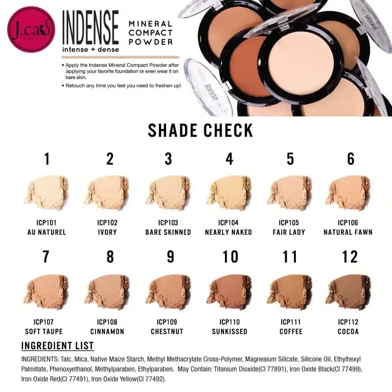 JCat Beauty Indense Mineral Compact Powder ICP102 Ivory open, revealing smooth pressed powder inside. - thumbnail