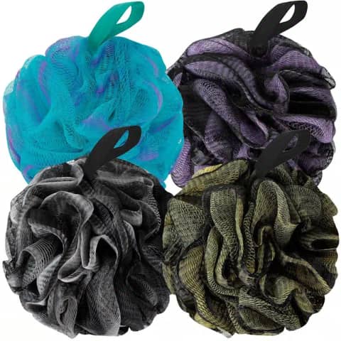 Jinjieyuan bathing flower loofahs in assorted vibrant colors, showcasing their soft mesh texture.