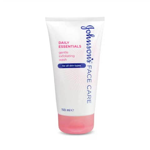Johnson's Daily Essentials Refreshing Gel Face Wash, 150ml white tube with blue-green flip-top cap.